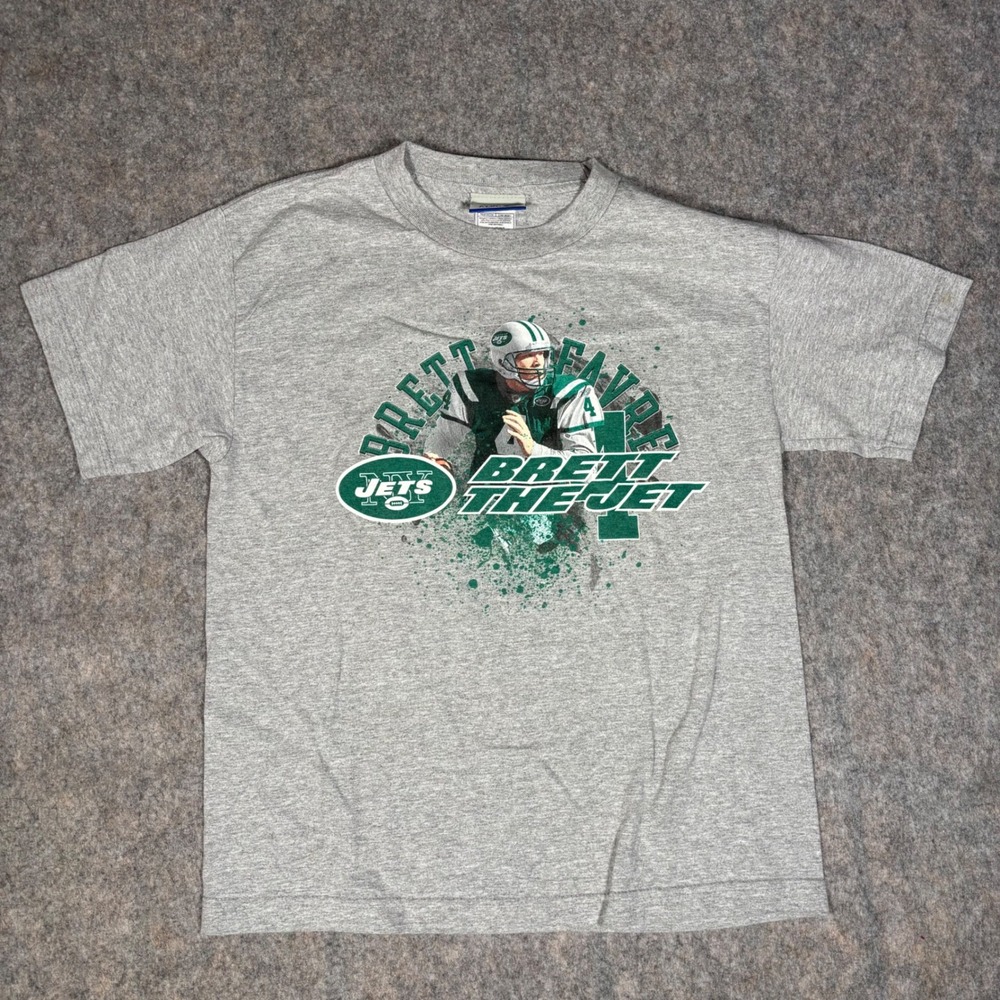 Reebok T-Shirt Youth L Brett Favre New York Jets NFL Graphic Tee The Jet Gray